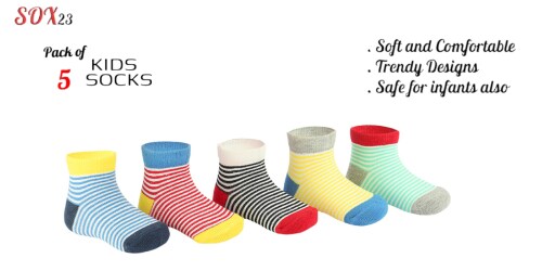 SOX 23 Premium Quality: Comfortable & Stylish Baby Boy Socks in New Designs- Soft, Durable, and Long-Lasting Multicolor- Pack of 5 (6-9 Months)