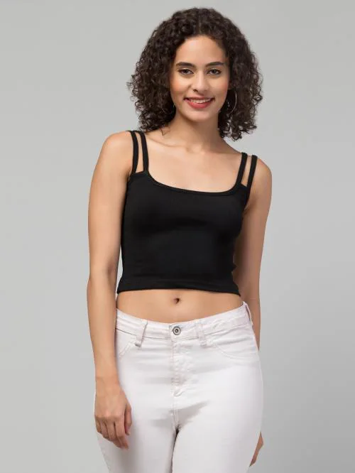 DO FASHION Women's Solid Ribbed Crop Tank Top Ribbed Tops for Women Black