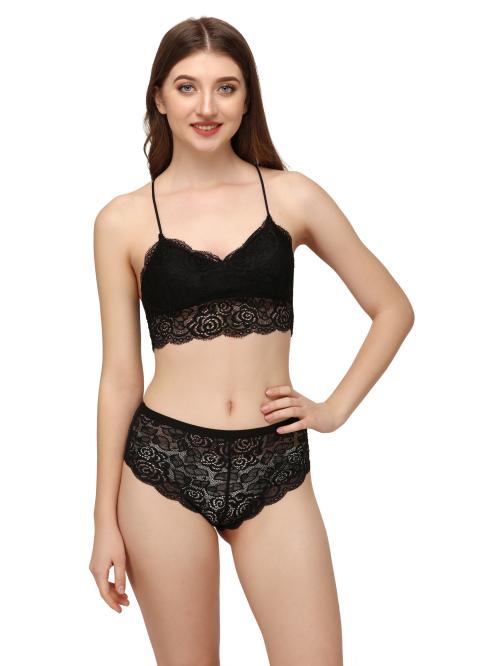 Honeymoon Wear Bra and Penty set for newly married ledies Black Colour Embroidered Work With Best Qulaity and Comfort Lace FabricLingerie Set