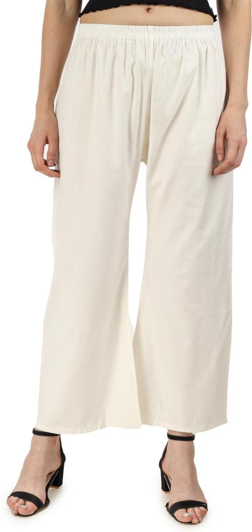 Uber Chic Women White Solid Viscose Rayon Trousers (L)