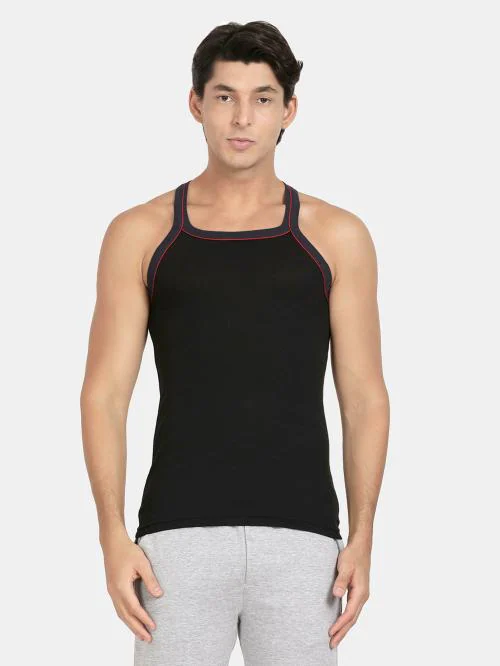 PEPE JEANS LONDON Men's Black Solid 100% Cotton Pack of 1 Sleeveless Vest