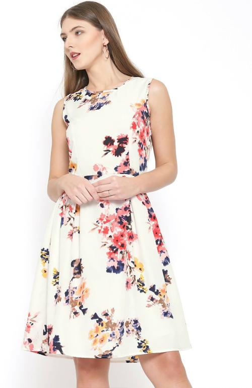 Rare Women Cream Floral Dress