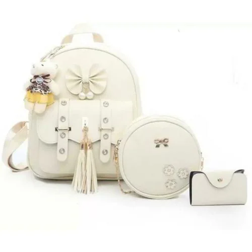 NRST Small 5 L Backpack Stylish 3PCS Combo Set Cute Mini Backpack For Girls (Cream)  (White)