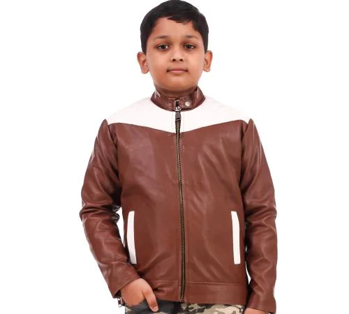 Leather Retail Baby Boy Faux Leather Jacket for Kids Outerwear Fashion Slim Brown Colour