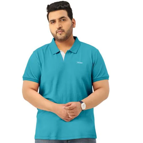 TAB91 Men's Polo Solid Plus Size CYAN XXXL T-shirt