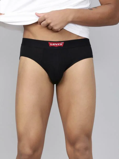 Levi's Men's Black Solid 100% Cotton Briefs