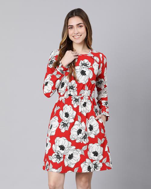 Oxolloxo Women Red Floral / Topical Polyester Dress