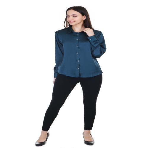Be Dressed Women's Silk Satin Shirt with Golden Buttons| Navy Blue Color | Casual Shirt