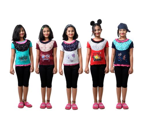 DSP Trends Girls Printed Cotton Blend T Shirt  (Multicolor, Pack of 5)