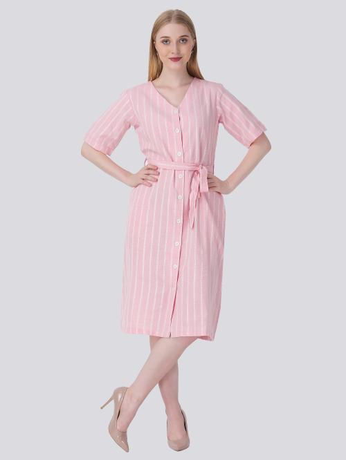 For U Latest Cotton Georgette Midi Dress For Women Party Wear Western Dress For Women (Pink, M)