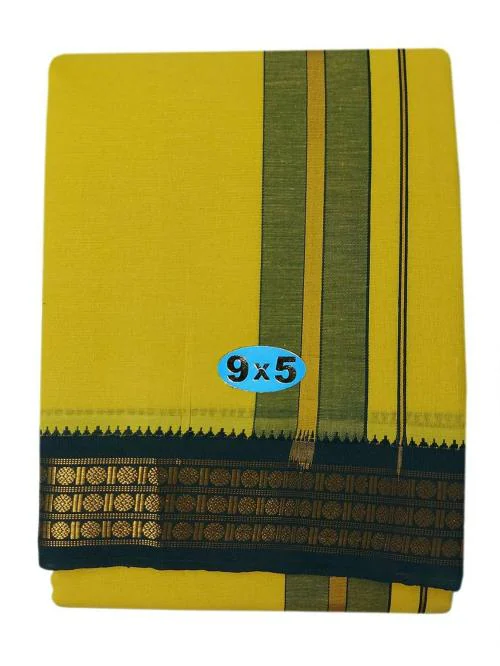 PRAKASAM COTTON Cotton Men Yellow Dhoti & Towel Set