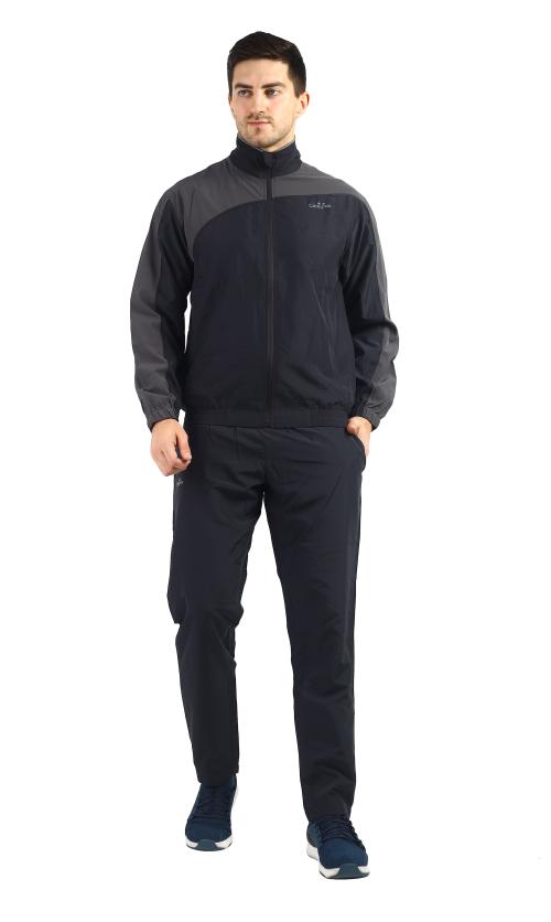 CANJUICE Men's Polyester Regular Winter Zipper Sports Gym Track Suit Set (Black-Charcoal)