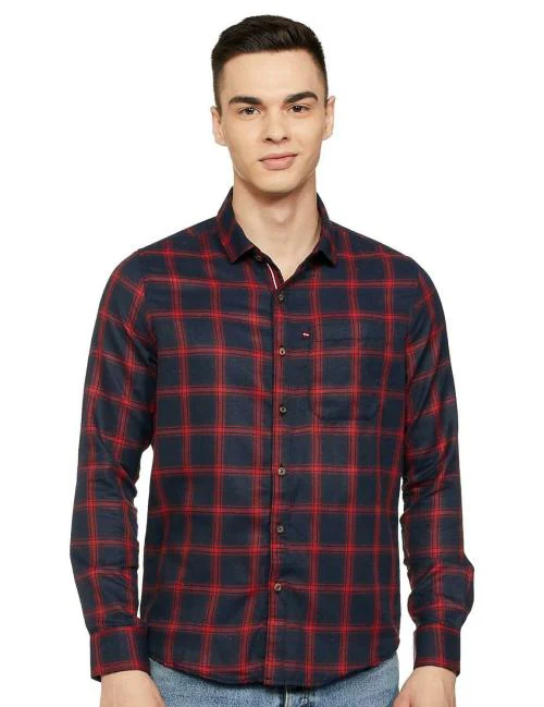 H. BY HMS Men Crimson Red Solid Standard Length Shirt