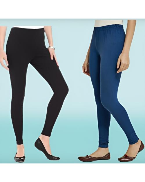 TIARA LEGGINGS Women's Lycra Ankle Leggings for Yoga, Running, Workouts and Casual Wear-Pack of 2|Free Size|Black-Royal Blue
