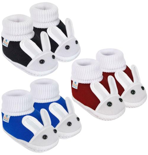 Neska Moda 3 To 6 Months Baby Boys & Girls Pack of 3 Pair Cotton Rabbit Face Slip On Baby Booties