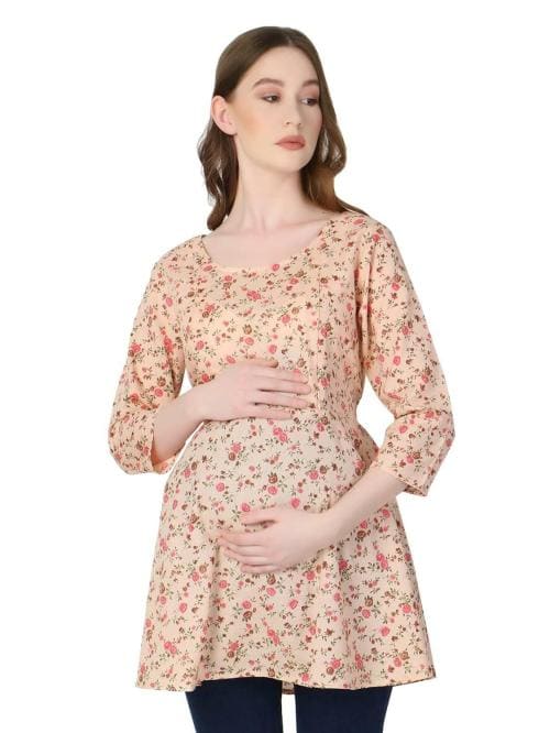 ZUVINO Maternity Feeding Top for Women | Nursing Short Kurtis with Zip | Pregnancy Long Tunics for Jeans | Maternity Nursing Clothes for Easy Breast Feeding | Pregnant Clothing.