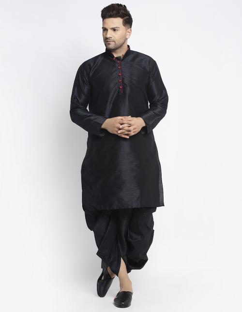 Benstoke Men's Black Solid Kurta with Black Dhoti Pant