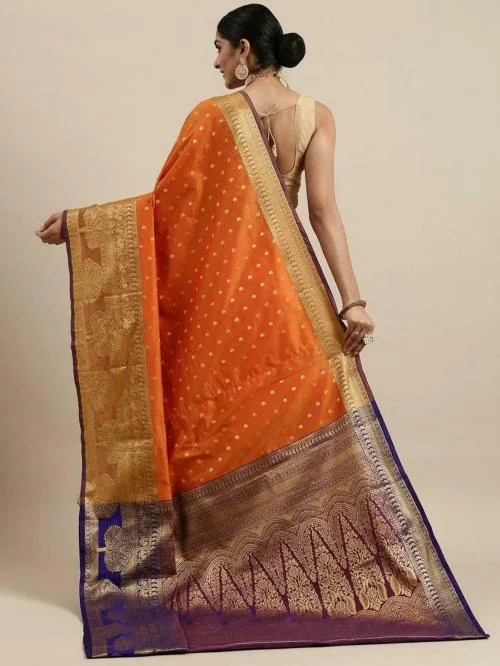 Pandadi Saree Women Orange Cotton Silk Banarasi Saree