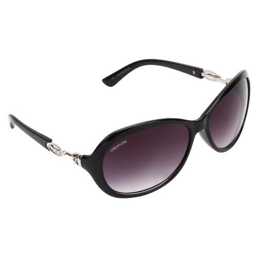 CREATURE Gaga Cat-Eye Oversize Sunglasses For Girls(Lens-Purple||Frame-Black||GAGA-007)