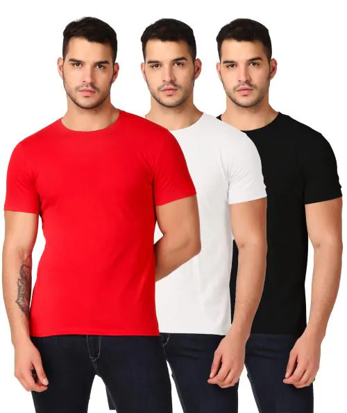 inner element Men's T-Shirt - 100% Cotton | Pack OF 3 BLACK WHITE RED