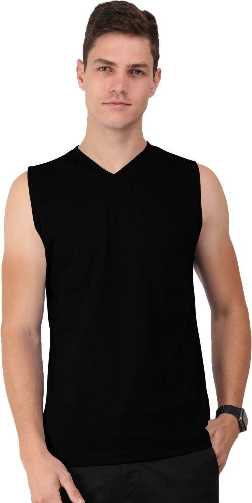 THE BLAZZE Black Solid Cotton Vest XL