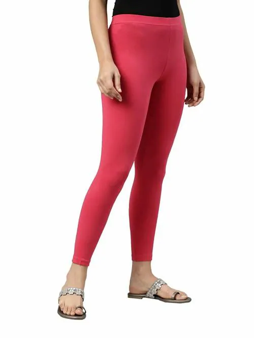 ARIADNE Ankle Fit Legging for Women (90% Cotton & 10% Lycra) Girl's Mid Rise Ankle Legging Coral Colour M