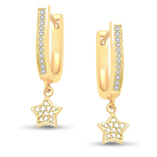 Vshine Fashion Jewellery Star Drop American Diamond Stylish Fancy Bali Stud Earring Gold Plated Cubic Zirconia Fashion Jewellery Collection For Women & Girls