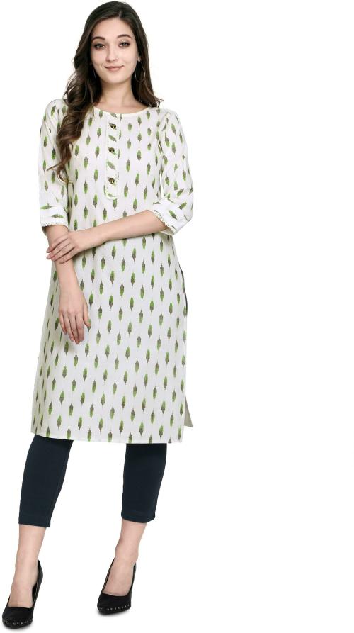 SHOPPING QUEEN Women White Ikat Pure Cotton Kurta (XS)