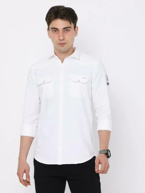 Fly69 Originals Casual Men's Double Pocket Shirts White Colour S Size