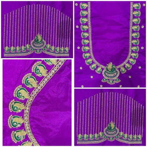KESWI FAB HEAVY WOMEN'S COLLECTION NECKLACE DUCK MULTI THREAD EMBROIDERY DESIGN AKU PATTU(COTTON SILK) BLOUSE PIECE (UN-STITCHED).