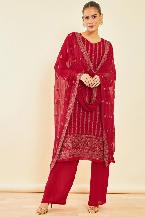 Soch Unstitched Organza Salwar Suit Material Embroidered