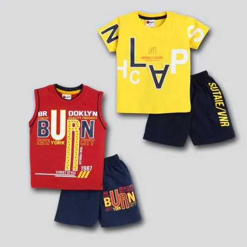 Mars Infiniti Yellow and Maroon Color Sleeveless T shirt, Pant set (Pack Of 2) For Boys | kids wear | t shirt for kids | t shirt for boys | t shirt | tshirt | tshirt boys | boys tshirt | boys t tshirts | boys dress | tshirts | t shirts