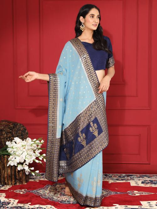 YAVIRA SILK Sky Blue by Nevy Blue Fancy Ethnic Wear Silk Blend Viscous New Traditional Saree