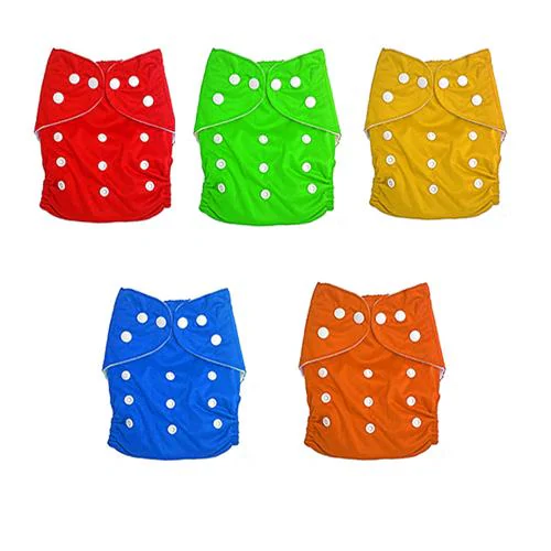 feelitson Unisex Baby Cloth Diaper Reusable Washable Adjustable 5 Diapers (Red,Green,Yellow,Orange,Blue) Free Size Age - (3 Months to 3 Years) Weight - (5-17 Kg)