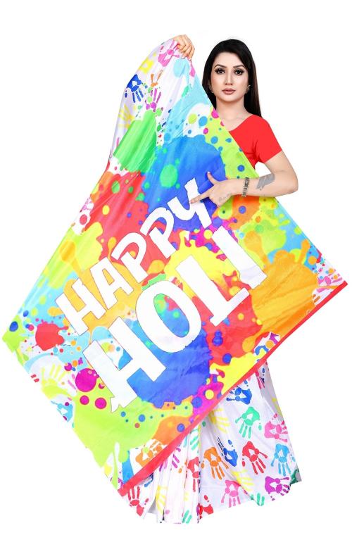 Holi Festival Crepe Digital Print Saree With Art Silk Blouse Piece