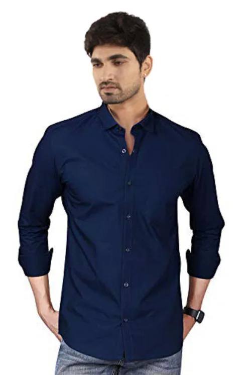 Navy Blue Color Men's Cotton Regular Fit Casual Full Sleeve Shirt Size M