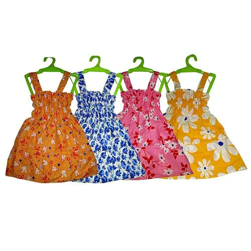 TVESA Baby Girl JHABLA Frock Cotton Printed Kids Dress Combo Pack of 4