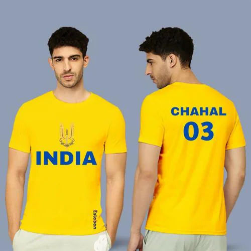 Estaban Men Yellow Yuzi Chahal Printed Polycotton T-Shirt (M)