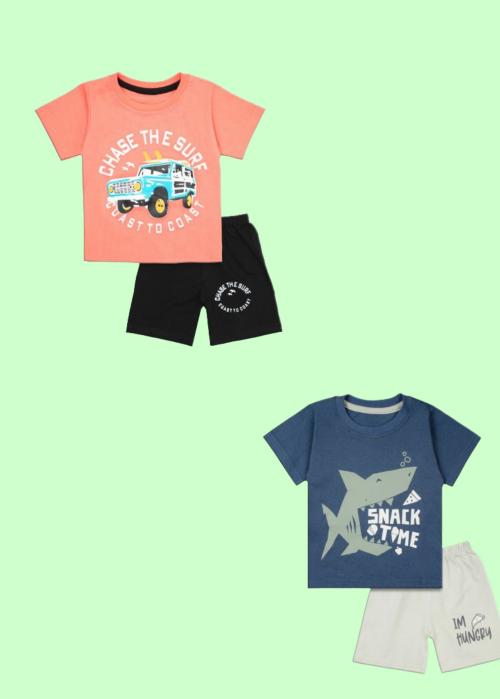 Tiny Hugs Fabulous Multicoloured Cotton Printed T-Shirts with Shorts For Boys