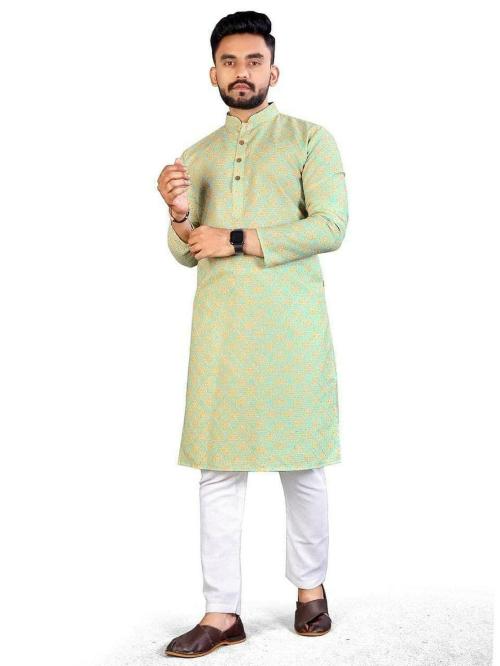 ROZLAND Men's Jacquard Cotton Printed Kurta and Pyjama