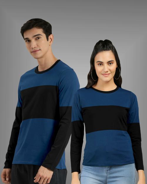 Twinny Zone Couple Tshirts I Men and Women Cotton Blue Full Sleeves T-shirts I Pre Wedding Dress I Husband Wife- XL