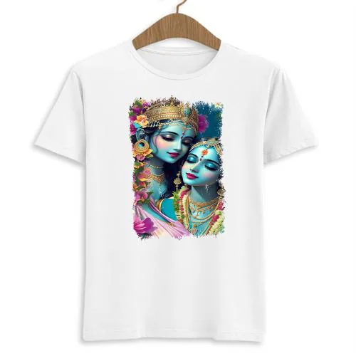 Buy Komy Polyester Fabric White Color Radha Krishna Printed Tshirt for Mens & Womens M Online
