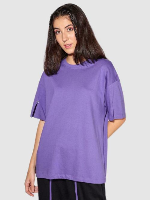 Bewakoof Women's Solid Purple Short Round Neck T-shirt