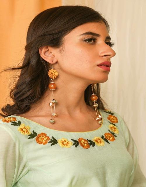 Indian Petals Stylish Floral Design with Big Stones Gold Fashion Dangler Earrings for Girls Women, Artificial Fashion Dangler Earrings Jhumka, Green