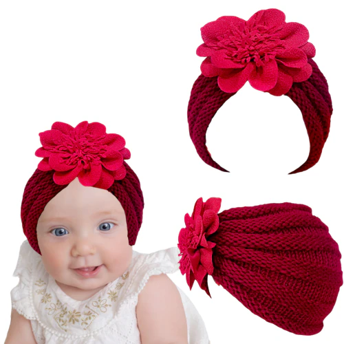 TRUBLIZ Baby Flower Turban Hat for Infant, Newborn, Toddler, Cap for girls. Winter warm hat. Warm hat, Super Soft Winter Warm Hat. Pack of 1
