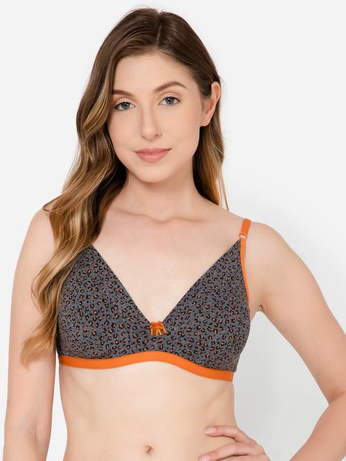 Clovia Grey Animal PrintCotton Plunge Bras