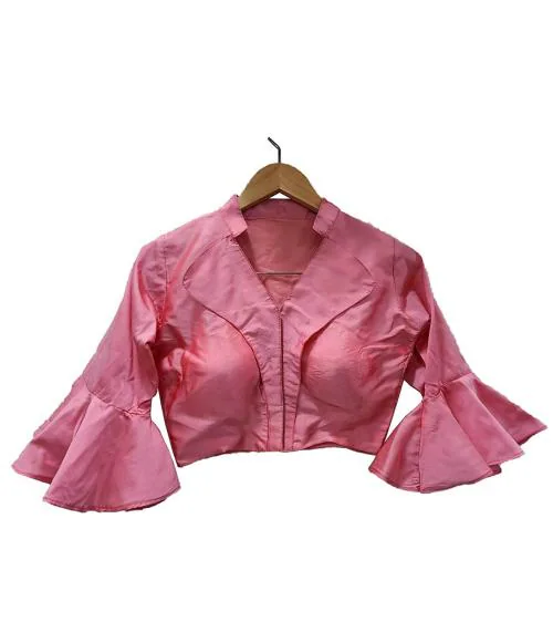 Hitarth Fashion Women Bollywood Style Silk Crop top Blouse with Bell Sleeve Light Pink