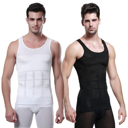 ZURU BUNCH Men's Slimming Body Shaper Vest Shirt Abs Abdomen Slim Stretchable Tummy Tucker Vest for Men's, Slim N Lift Shaper Belly Buster Underwear Vest, Pack of 2 (Black & White)
