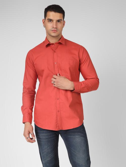 Indo Premium Cotton Oxford Weave Slim Fit Dark Orange Shirt with Zero Shrinkage for Casual Wear