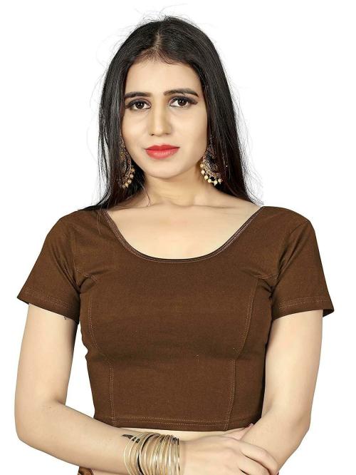 BKD Fashion Women Coffee Solid Cotton Lycra Half Sleeve Blouse (Large)